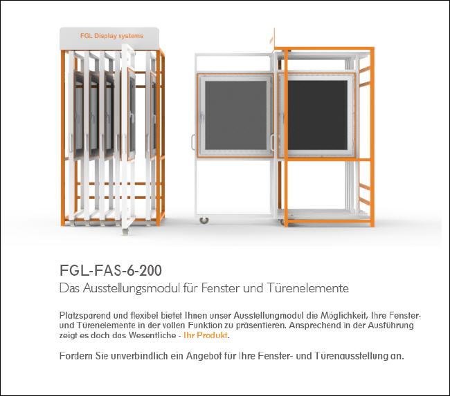 FGL FAS-6-200 , Ausstellungssystem fr Fenster und Trenelemente, FGL exihibitionssystem for windows and Dorrs,  Fair display for windows and doors, www.lager-und-transporttechnik.info